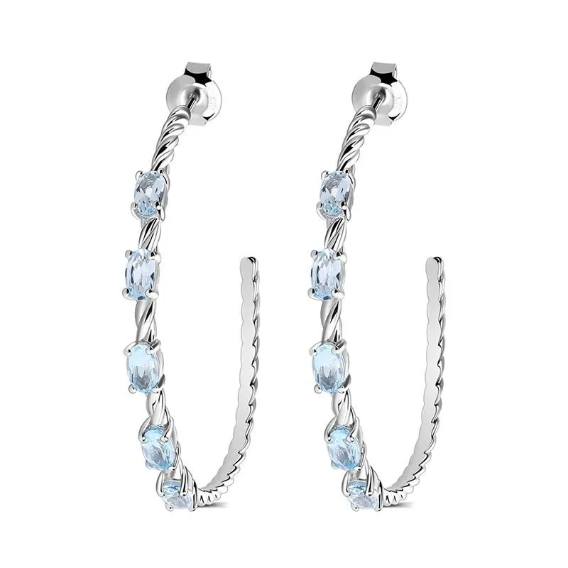 Sky Blue Topaz in Twisted S925 Silver Hoop Earrings