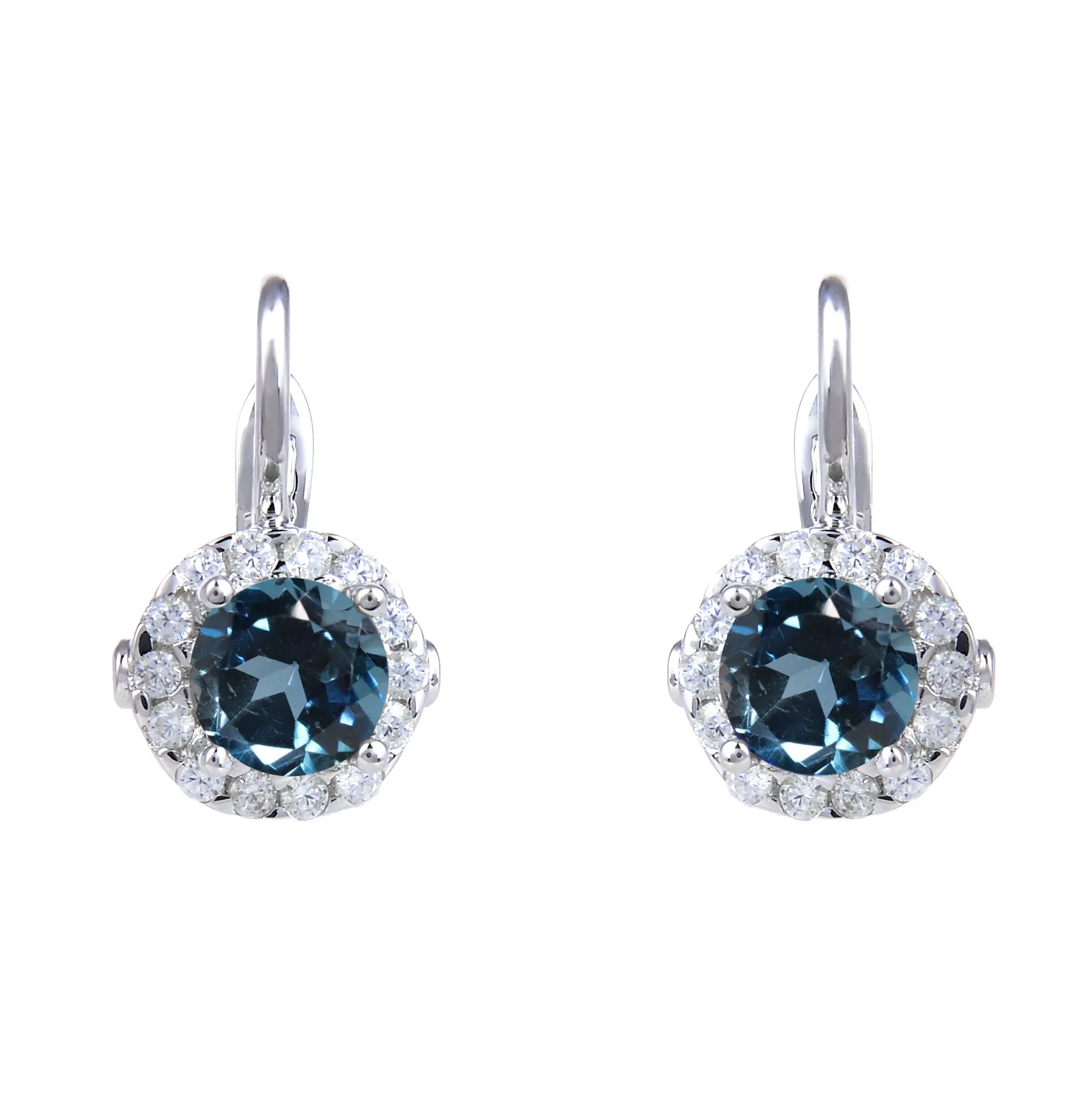 Soleste Halo Round Natural Gemstone Silver Hook Earrings