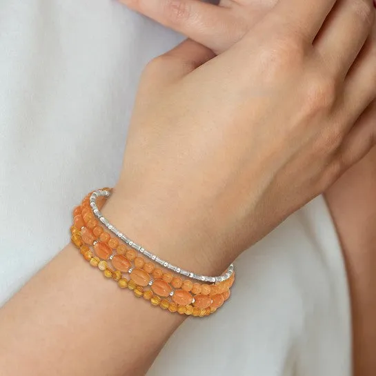Sterling Silver Aventurine and Carnelian 4-Strand Bracelet