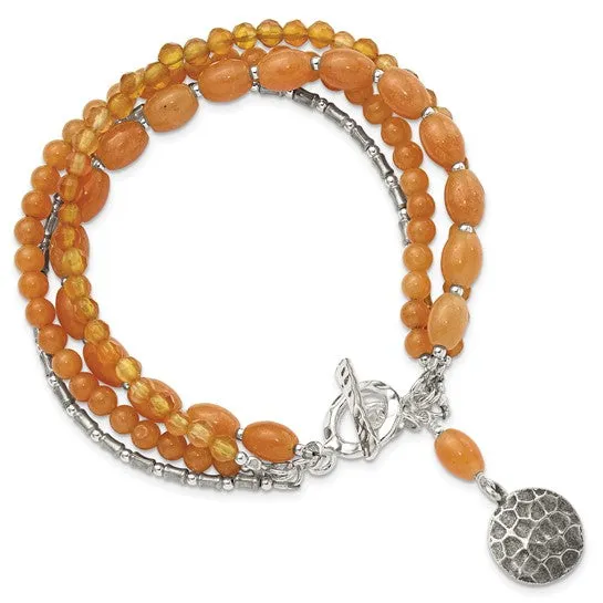 Sterling Silver Aventurine and Carnelian 4-Strand Bracelet