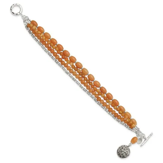 Sterling Silver Aventurine and Carnelian 4-Strand Bracelet