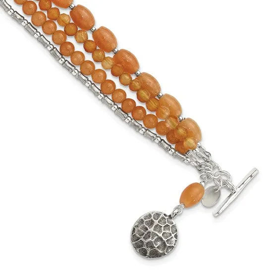 Sterling Silver Aventurine and Carnelian 4-Strand Bracelet