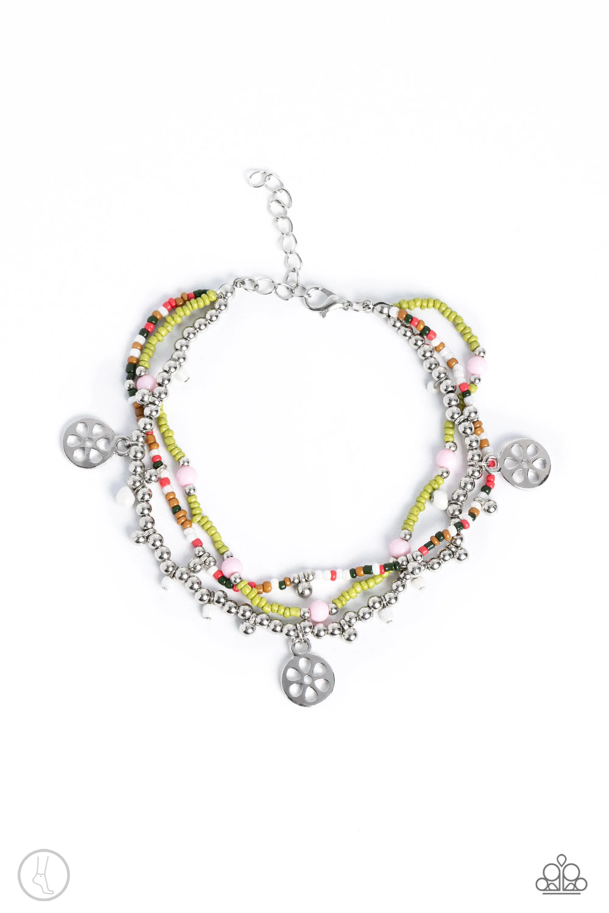 Surfing Safari - Green Multi Colored Seed Bead Anklet - Paparazzi Accessories