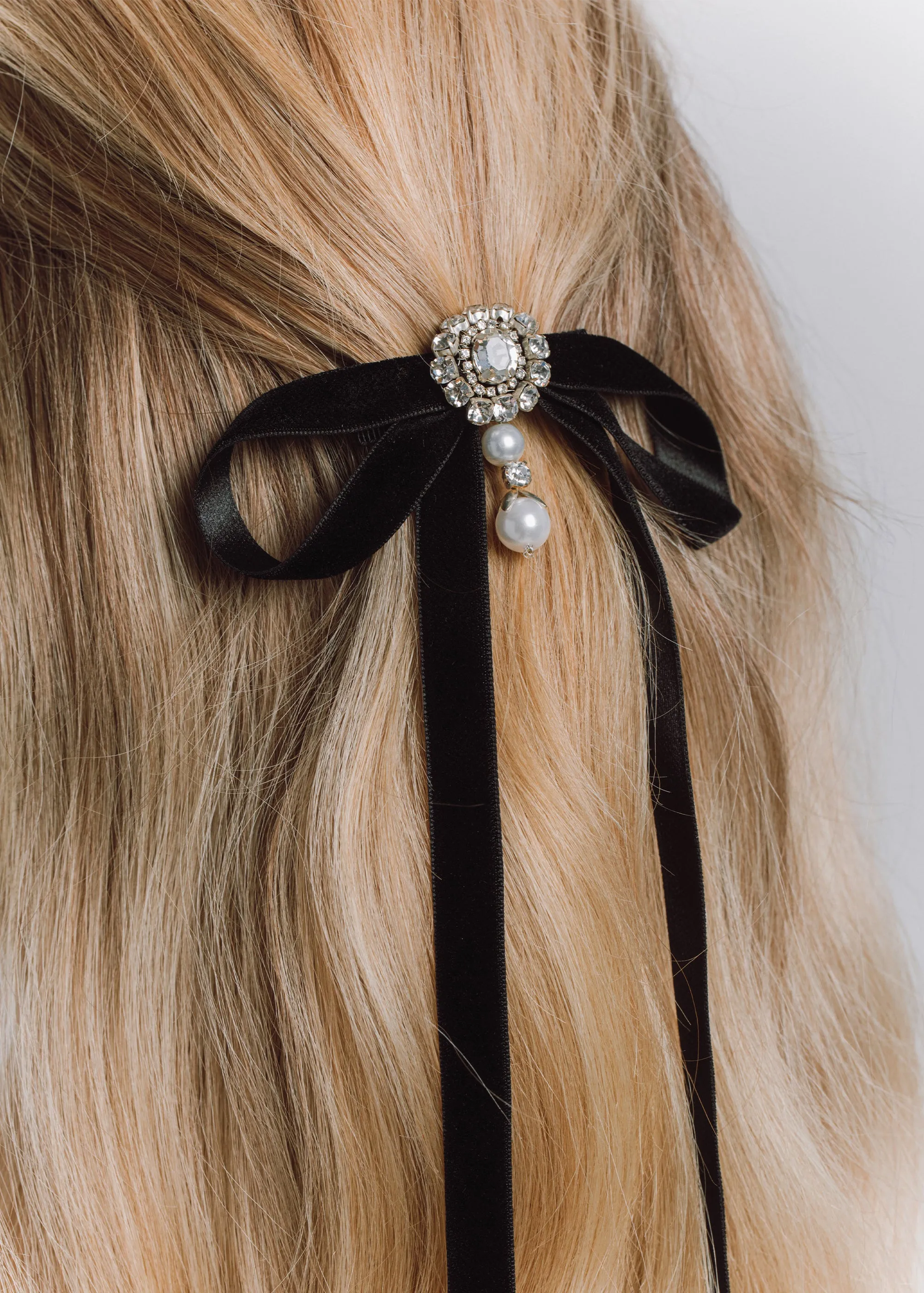 Vanita Bow Barrette -- Black Pearl