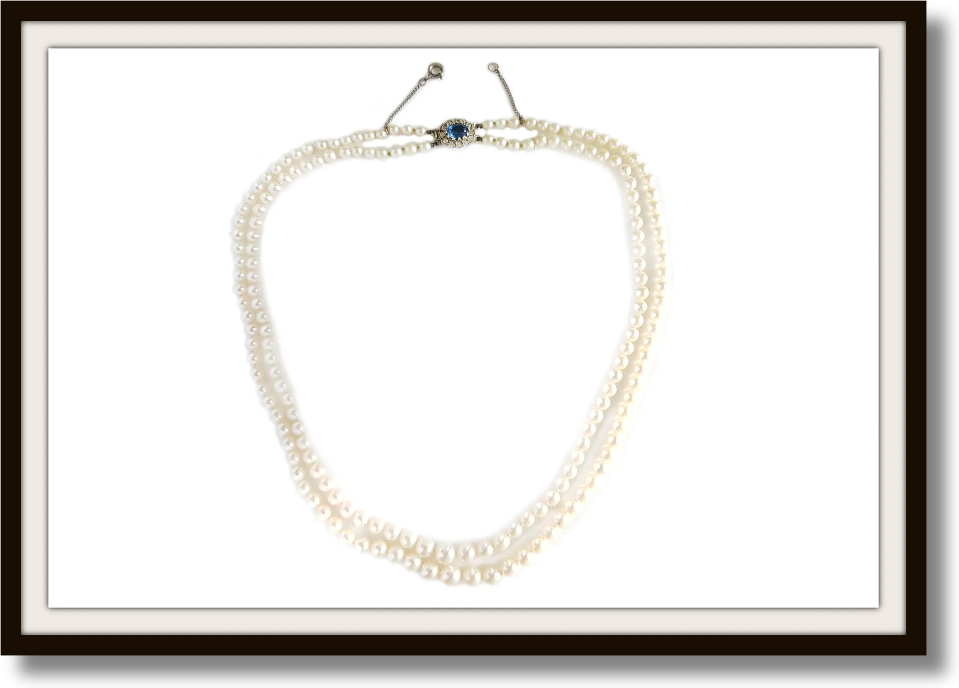 Vintage 1950s Akoya Cultured Graduated Pearl Necklace Simulated Sapphire Clasp
