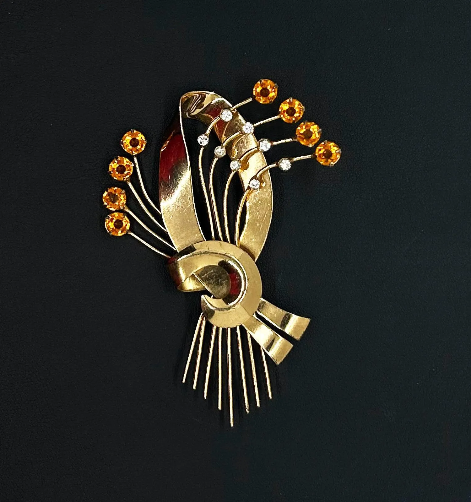 Vintage Coro Sterling Brooch with Golden Stones