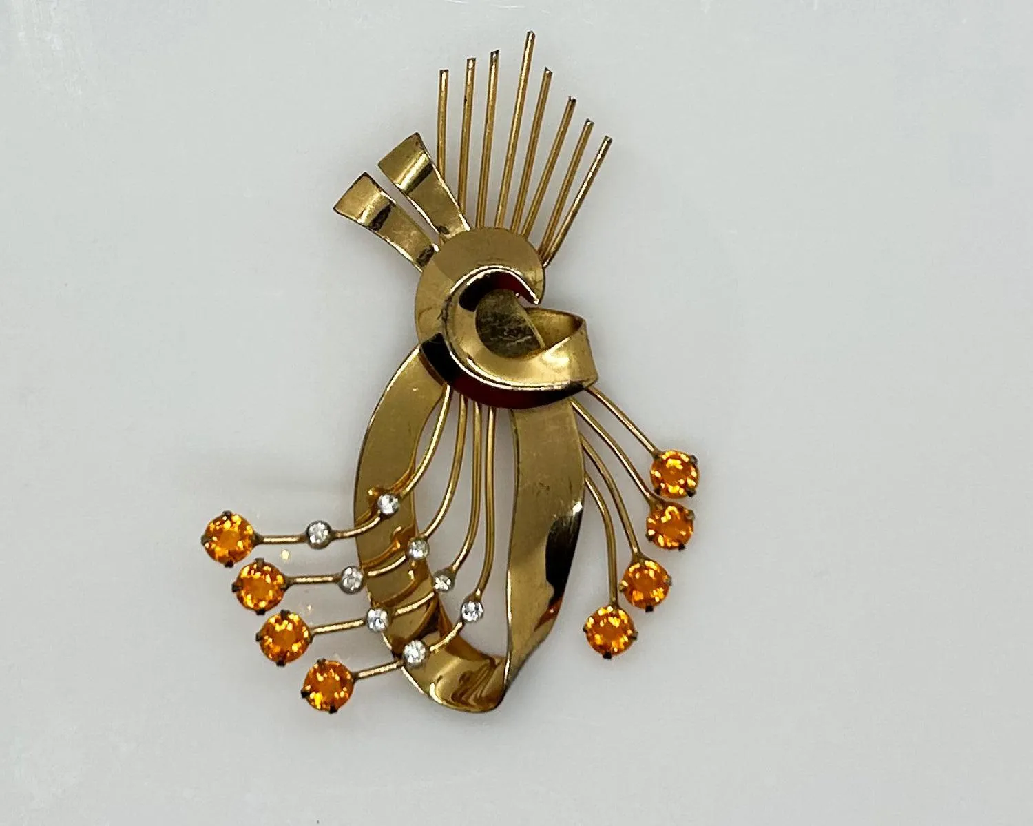 Vintage Coro Sterling Brooch with Golden Stones
