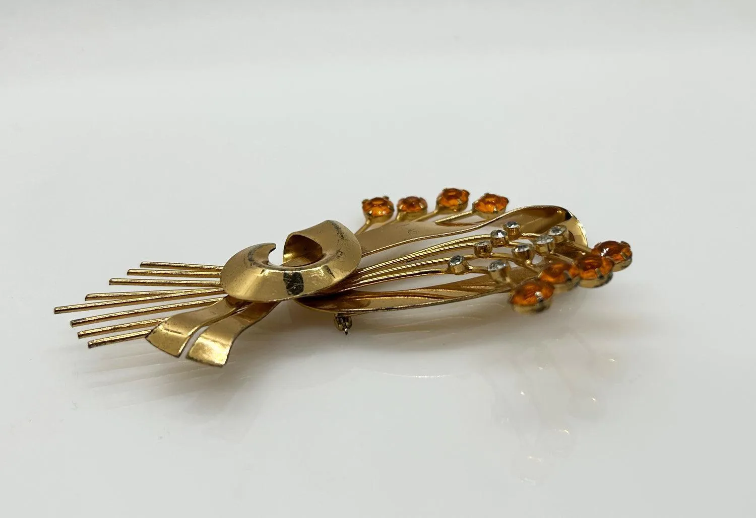 Vintage Coro Sterling Brooch with Golden Stones