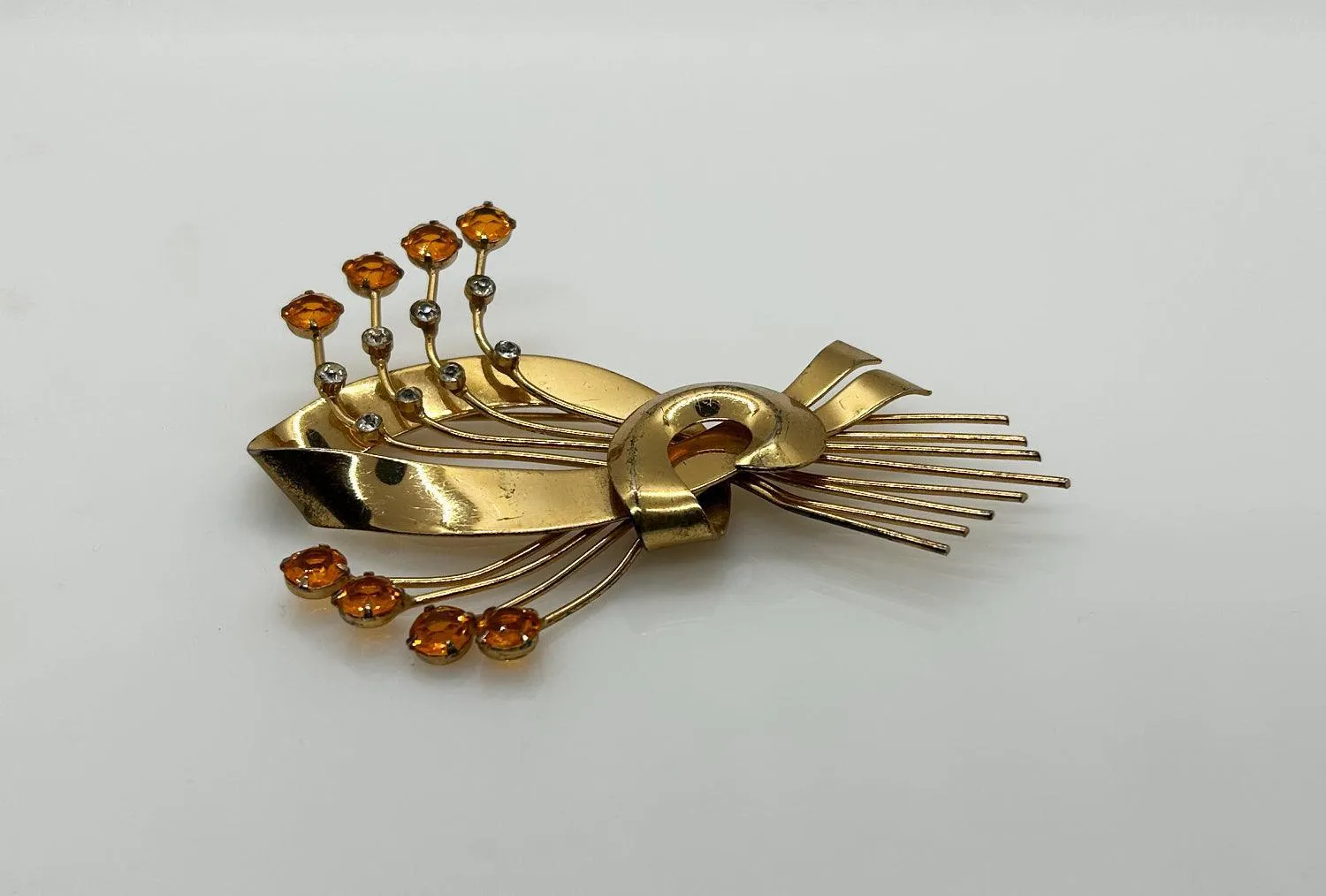 Vintage Coro Sterling Brooch with Golden Stones