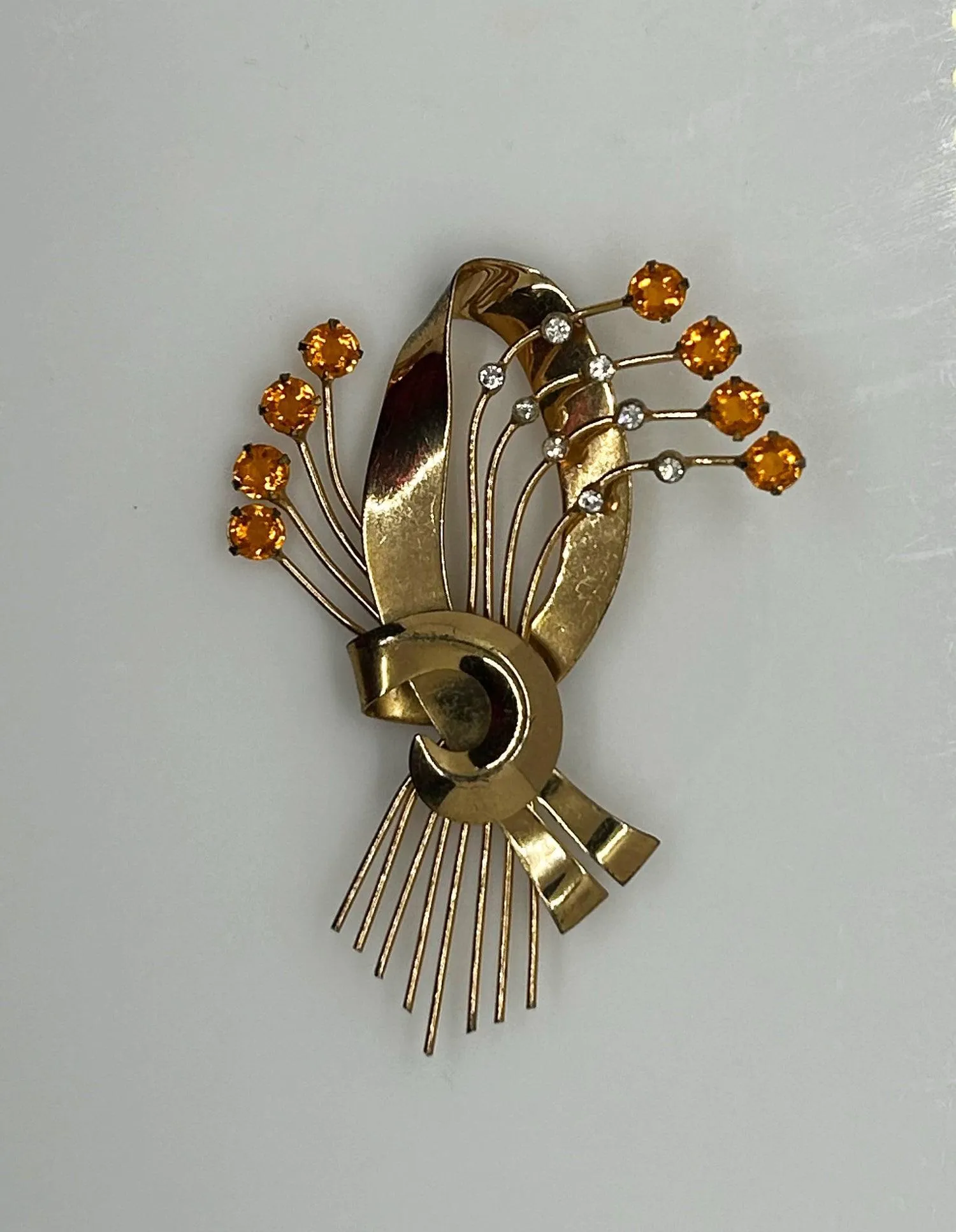 Vintage Coro Sterling Brooch with Golden Stones