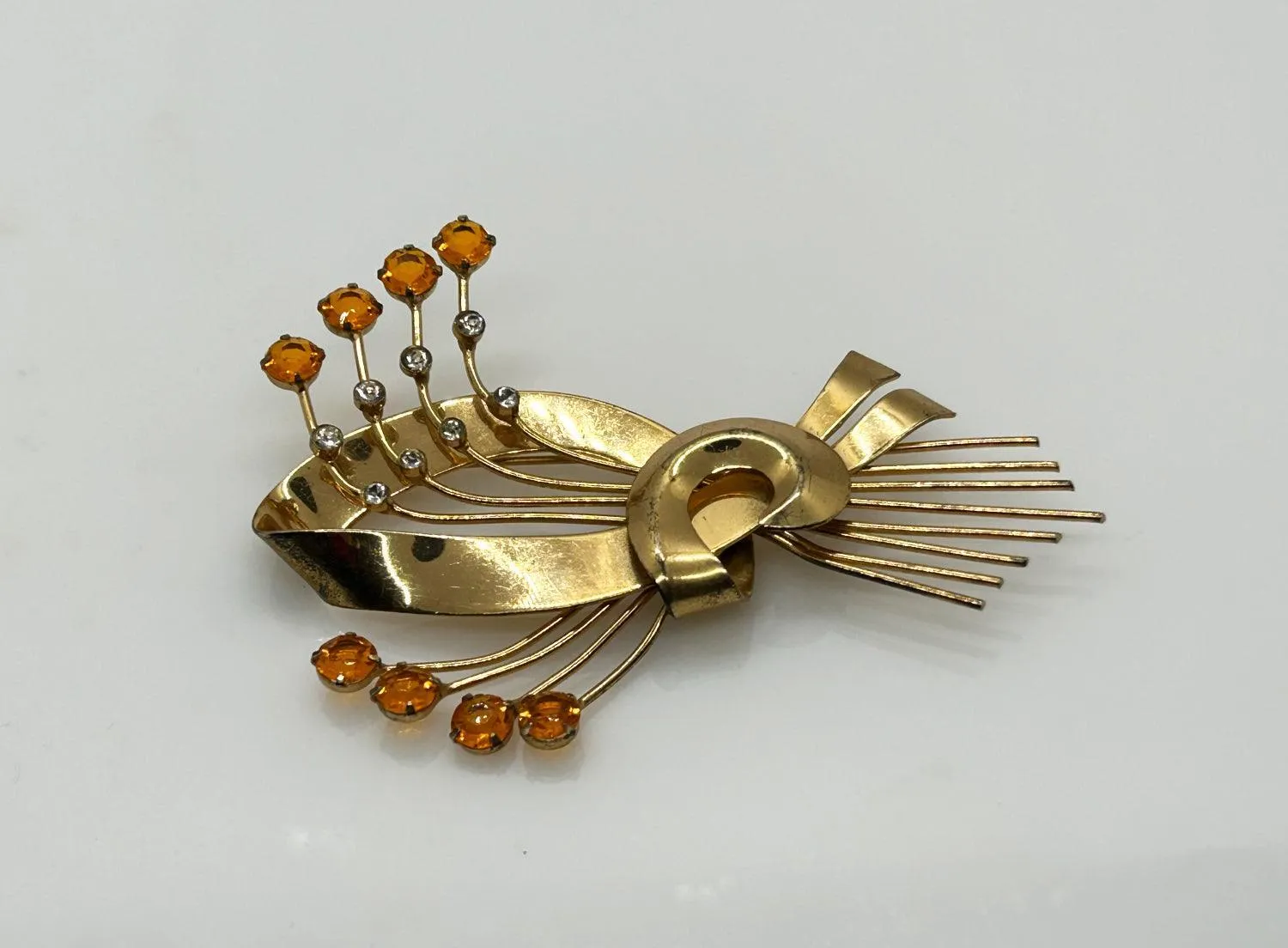 Vintage Coro Sterling Brooch with Golden Stones