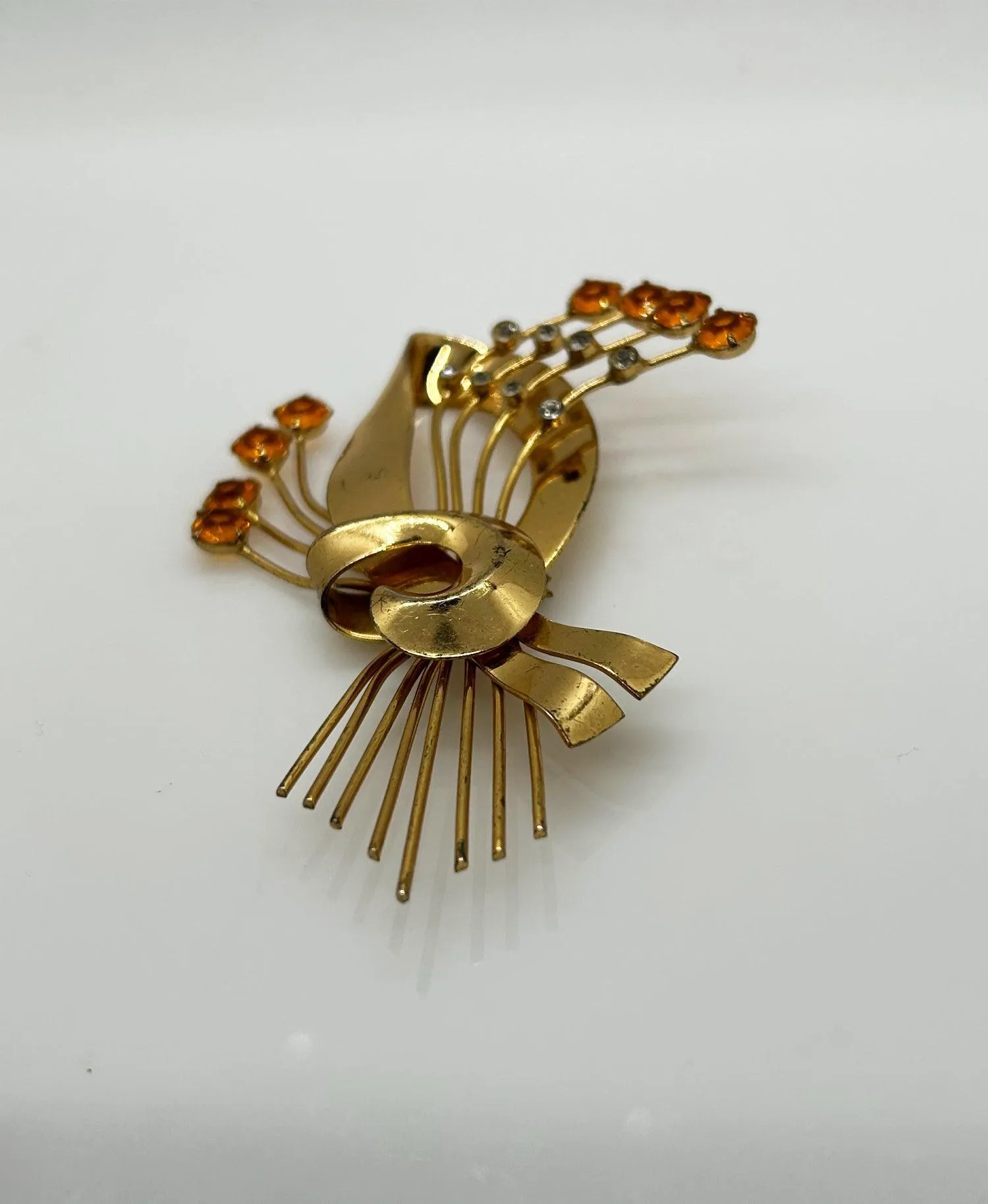 Vintage Coro Sterling Brooch with Golden Stones