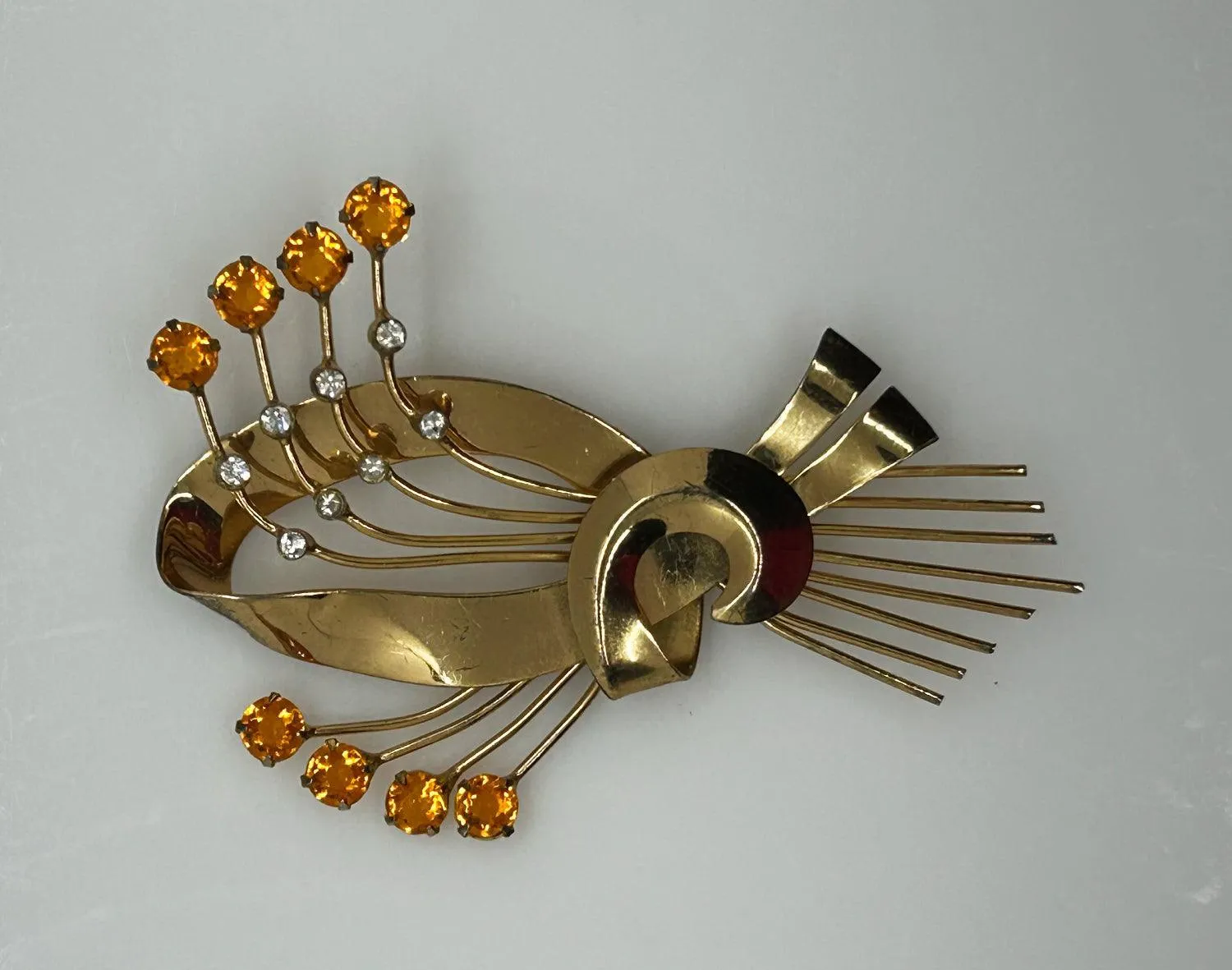 Vintage Coro Sterling Brooch with Golden Stones