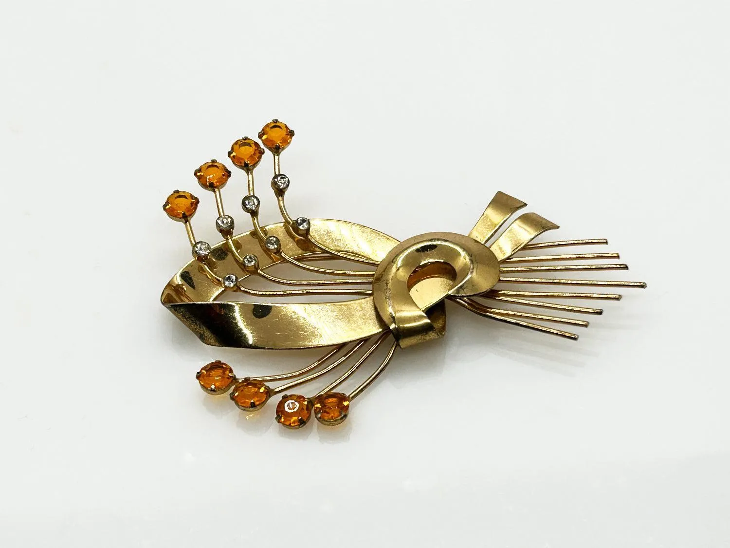 Vintage Coro Sterling Brooch with Golden Stones