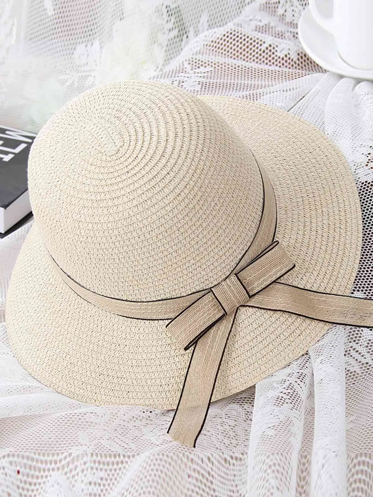 Vintage Straw Dome Bow Beach Sun Hat